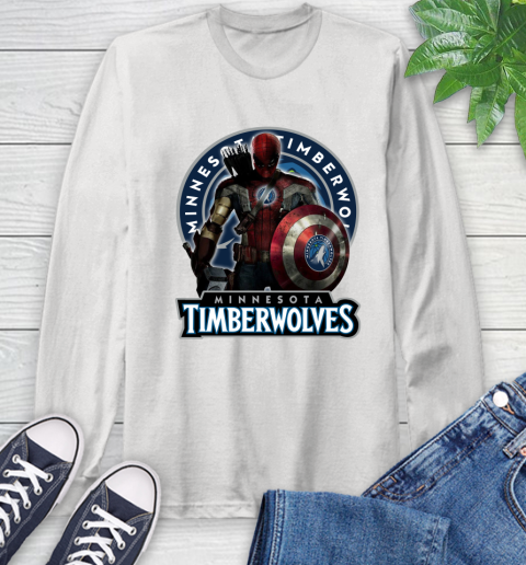 Minnesota Timberwolves NBA Basketball Captain America Thor Spider Man Hawkeye Avengers Long Sleeve T-Shirt