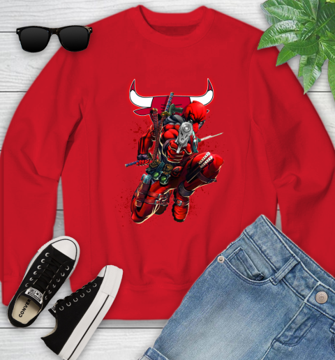 NBA Deadpool Marvel Comics Sports Basketball Chicago Bulls Youth Sweatshirt 9