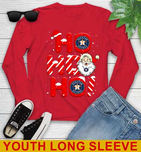 Houston Astros MLB Baseball Ho Ho Ho Santa Claus Merry Christmas Shirt Youth Long Sleeve 11