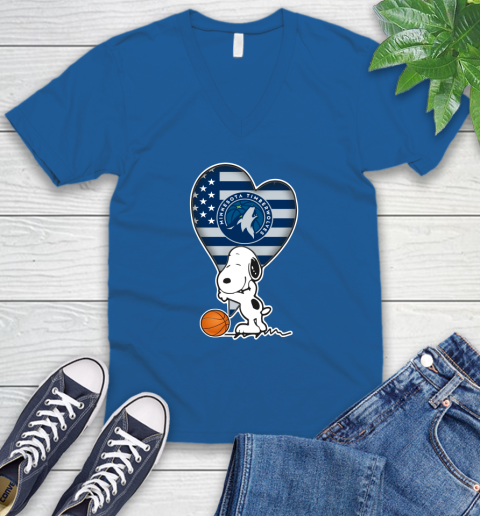 Minnesota Timberwolves NBA Basketball The Peanuts Movie Adorable Snoopy V-Neck T-Shirt 6