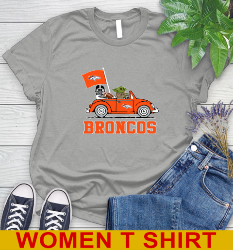NFL Football Denver Broncos Darth Vader Baby Yoda Driving Star Wars Shirt Women's T-Shirt - Image 12