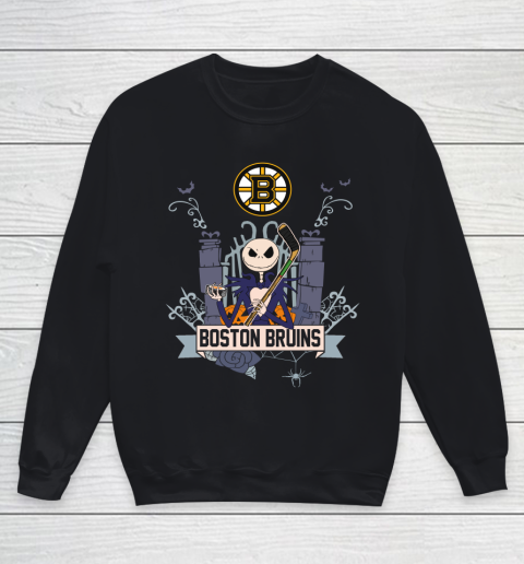 NHL Boston Bruins Hockey Jack Skellington Halloween Youth Sweatshirt
