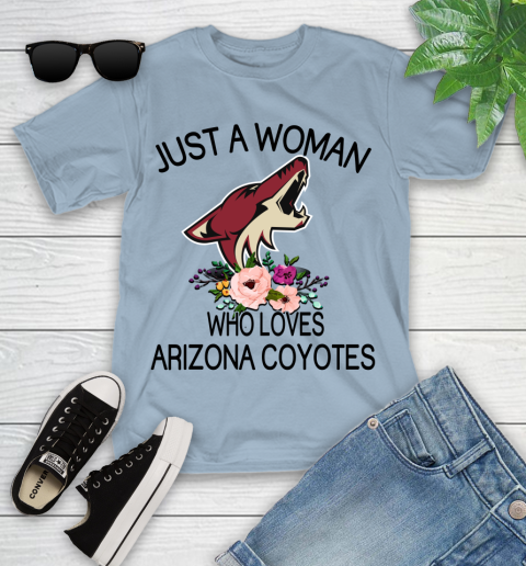 NHL Just A Woman Who Loves Arizona Coyotes Hockey Sports Youth T-Shirt 6