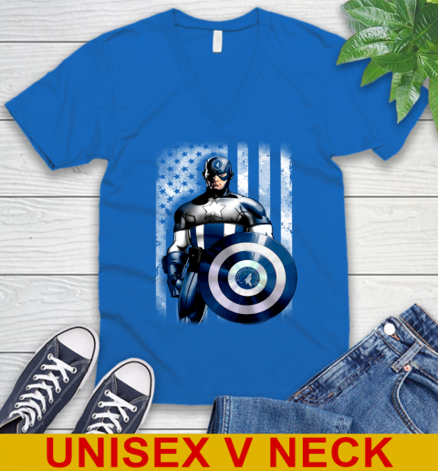 Minnesota Timberwolves NBA Basketball Captain America Marvel Avengers American Flag Shirt V-Neck T-Shirt - Image 6