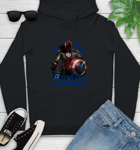 MLB Captain America Thor Spider Man Hawkeye Avengers Endgame Baseball New York Yankees Youth Hoodie 2