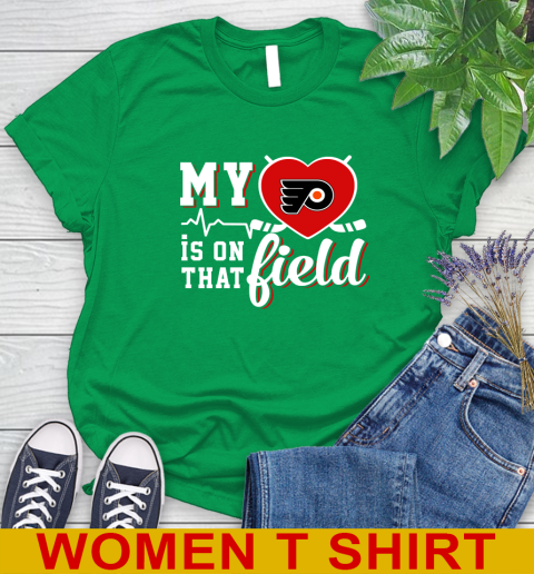 NHL My Heart Is On That Field Hockey Sports Philadelphia Flyers Women's T-Shirt 7