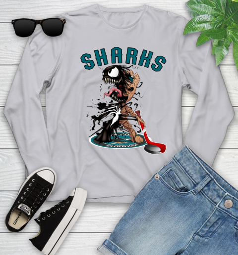 NHL San Jose Sharks Hockey Venom Groot Guardians Of The Galaxy Youth Long Sleeve 5