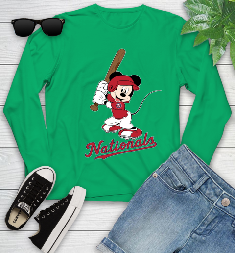 MLB Baseball Washington Nationals Cheerful Mickey Mouse Shirt Youth Long Sleeve - Image 7