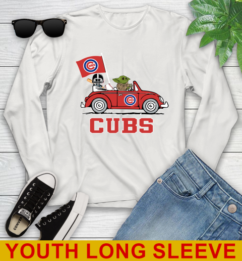 MLB Baseball Chicago Cubs Darth Vader Baby Yoda Driving Star Wars Shirt Youth Long Sleeve 12