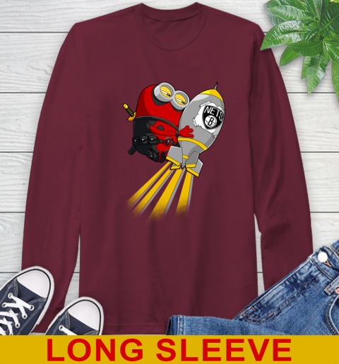 NBA Basketball Brooklyn Nets Deadpool Minion Marvel Shirt Long Sleeve T-Shirt 7