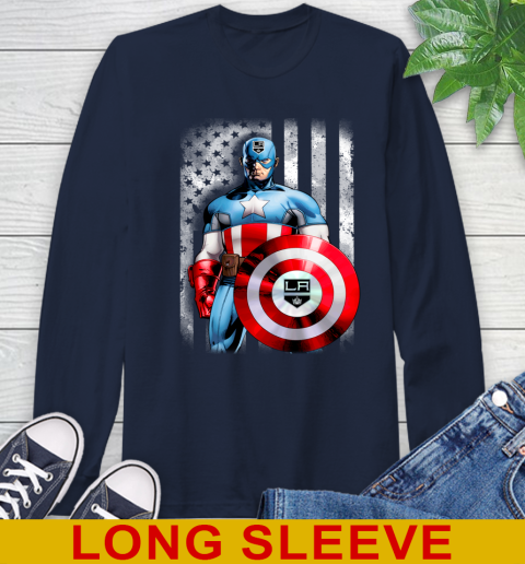 Los Angeles Kings NHL Hockey Captain America Marvel Avengers American Flag Shirt Long Sleeve T-Shirt 3