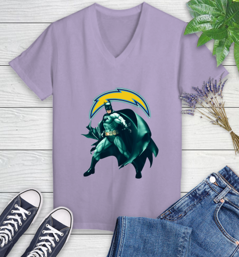 NFL Batman Football Sports Los Angeles Chargers Women's V-Neck T-Shirt 14