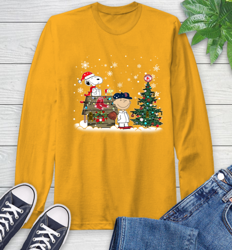 MLB Boston Red Sox Snoopy Charlie Brown Christmas Baseball Commissioner's Trophy Long Sleeve T-Shirt 2