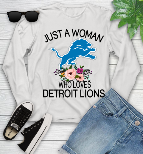NFL Just A Woman Who Loves Detroit Lions Football Sports Youth Long Sleeve