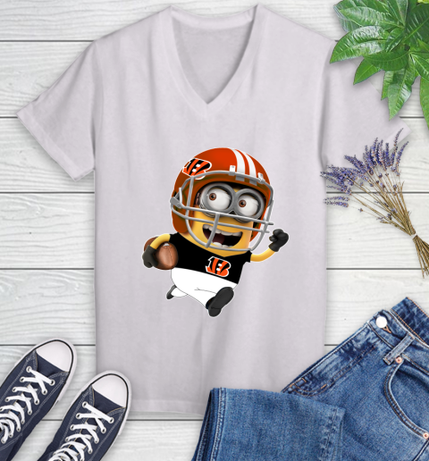 NFL Cincinnati Bengals Minions Disney Football Sports Women's V-Neck T-Shirt