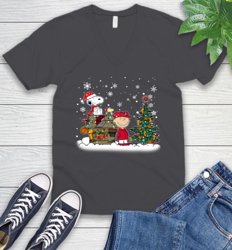 Portland Trail Blazers NBA Basketball Christmas The Peanuts Movie Snoopy Championship V-Neck T-Shirt 4