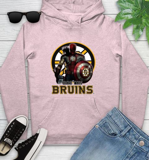NHL Captain America Thor Spider Man Hawkeye Avengers Endgame Hockey Boston Bruins Youth Hoodie 10