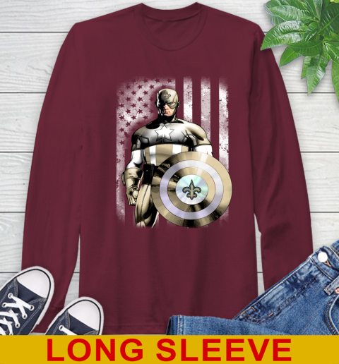 New Orleans Saints NFL Football Captain America Marvel Avengers American Flag Shirt Long Sleeve T-Shirt 7