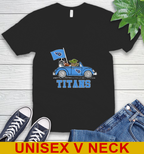 NFL Football Tennessee Titans Darth Vader Baby Yoda Driving Star Wars Shirt V-Neck T-Shirt 2