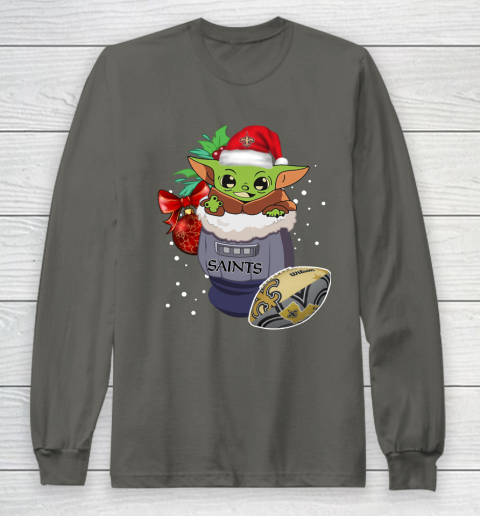 New Orleans Saints Christmas Baby Yoda Star Wars Funny Happy NFL Long Sleeve T-Shirt 8