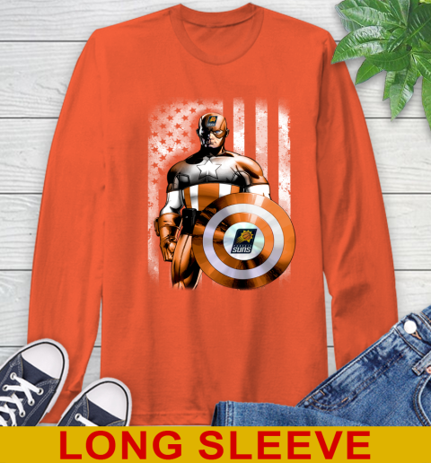 Phoenix Suns NBA Basketball Captain America Marvel Avengers American Flag Shirt Long Sleeve T-Shirt 4