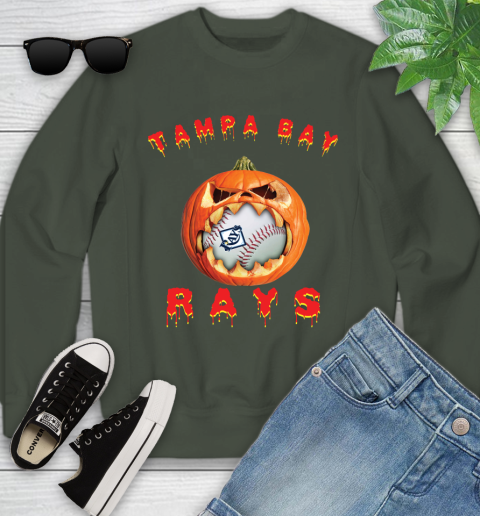 MLB Tampa Bay Rays Halloween Pumpkin Baseball Sports Youth Sweatshirt 10