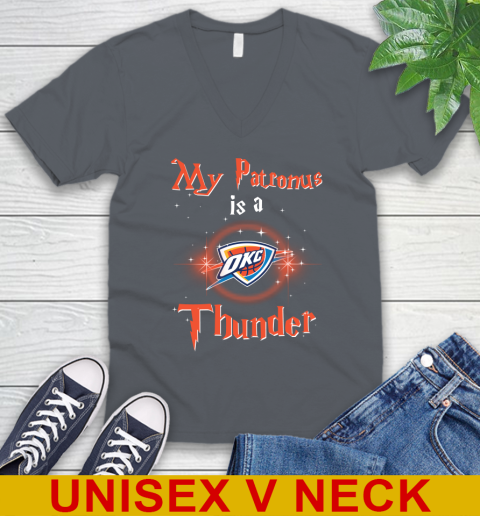 NBA Basketball Harry Potter My Patronus Is A Oklahoma City Thunder V-Neck T-Shirt 4