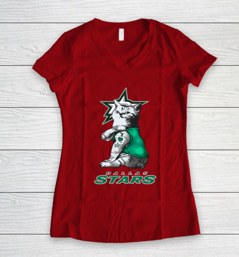 NHL My Cat Loves Dallas Stars Hockey Women's V-Neck T-Shirt 8