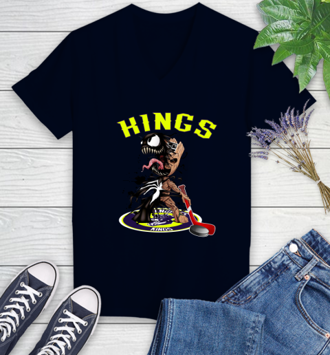 NHL Los Angeles Kings Hockey Venom Groot Guardians Of The Galaxy Women's V-Neck T-Shirt 3