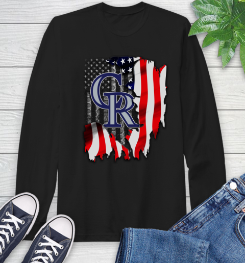Colorado Rockies MLB Baseball American Flag Long Sleeve T-Shirt