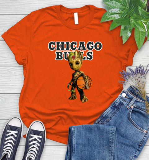 Chicago Bulls NBA Basketball Groot Marvel Guardians Of The Galaxy Women's T-Shirt 4