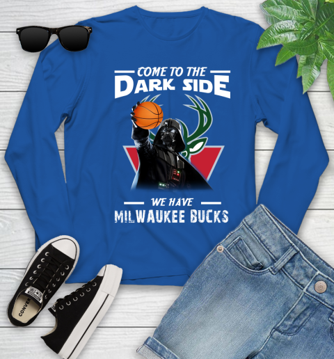 NBA Come To The Dark Side We Have Milwaukee Bucks Star Wars Darth Vader Basketball Youth Long Sleeve 10