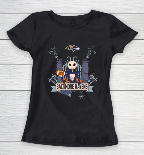 NFL Baltimore Ravens Football Jack Skellington Halloween Women's T-Shirt