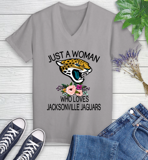 NFL Just A Woman Who Loves Jacksonville Jaguars Football Sports Women's V-Neck T-Shirt 2