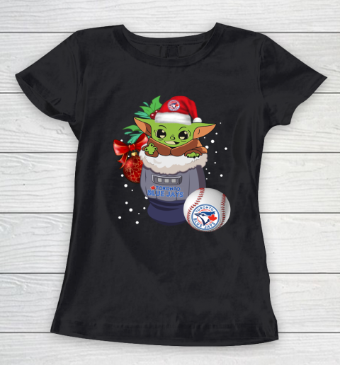 Toronto Blue Jays Christmas Baby Yoda Star Wars Funny Happy MLB Women's T-Shirt 2