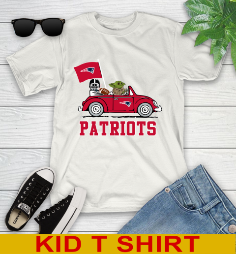 NFL Football New England Patriots Darth Vader Baby Yoda Driving Star Wars Shirt Youth T-Shirt
