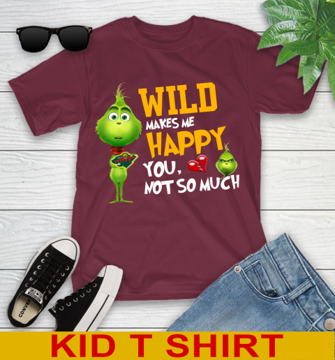 NHL Minnesota Wild Makes Me Happy You Not So Much Grinch Hockey Sports Youth T-Shirt 5