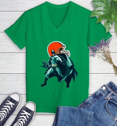 NFL Batman Football Sports Cleveland Browns Women's V-Neck T-Shirt 5