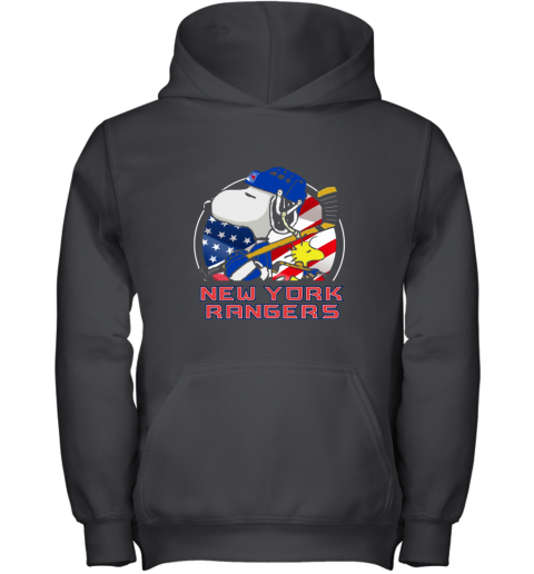 otfx new york rangersnoopy and woodstock nhl youth hoodie 43 front black