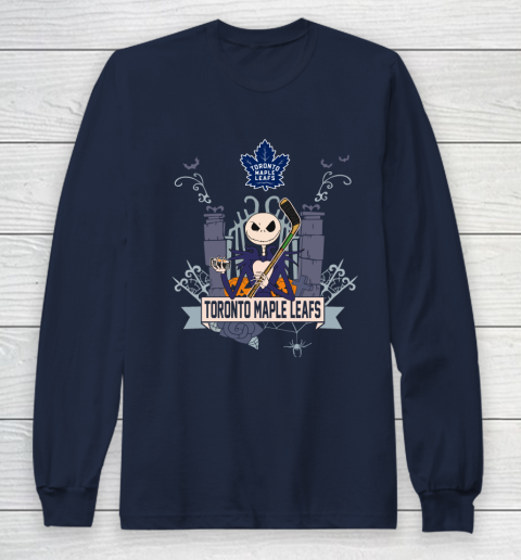 NHL Toronto Maple Leafs Hockey Jack Skellington Halloween Long Sleeve T-Shirt 2