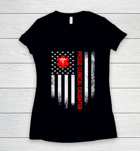 Father gift shirt Vintage USA American Flag Proud Clinical Doctor Daughter T Shirt Women's V-Neck T-Shirt