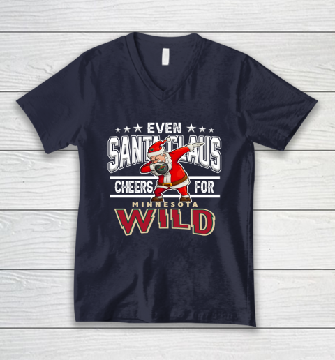 Minnesota Wild Even Santa Claus Cheers For Christmas NHL V-Neck T-Shirt 2