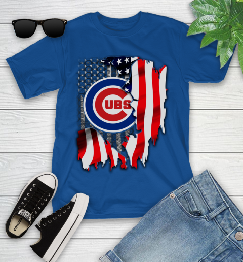Chicago Cubs MLB Baseball American Flag Youth T-Shirt 12