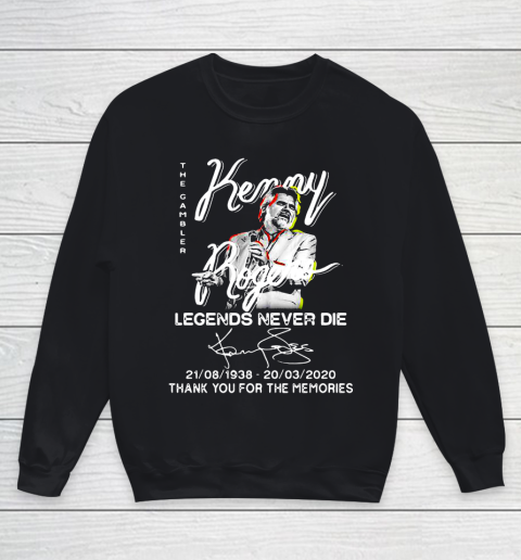 The gambler Kenny Legends Never Die 1938 2020 thank you for the memories signatures Youth Sweatshirt