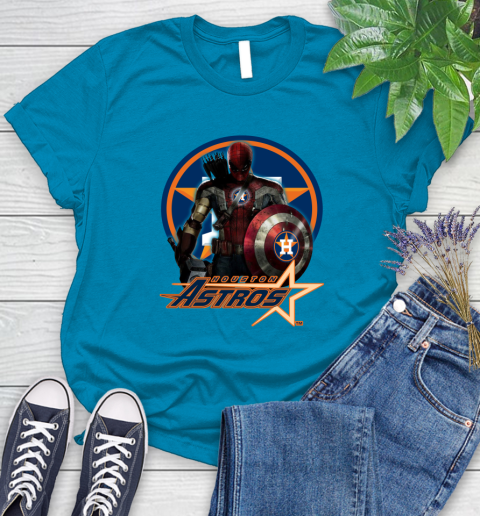 MLB Captain America Thor Spider Man Hawkeye Avengers Endgame Baseball Houston Astros Women's T-Shirt 7