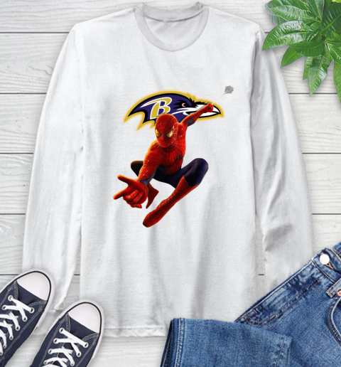 NFL Spider Man Avengers Endgame Football Baltimore Ravens Long Sleeve T-Shirt