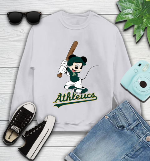 MLB Baseball Oakland Athletics Cheerful Mickey Mouse Shirt Youth Sweatshirt 4