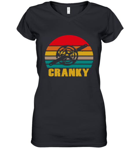 Bicycle Cranky Cycling Lovers Sunset Vintage Women's V-Neck T-Shirt