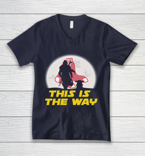 Boston Red Sox MLB Baseball Star Wars Yoda And Mandalorian This Is The Way V-Neck T-Shirt 2
