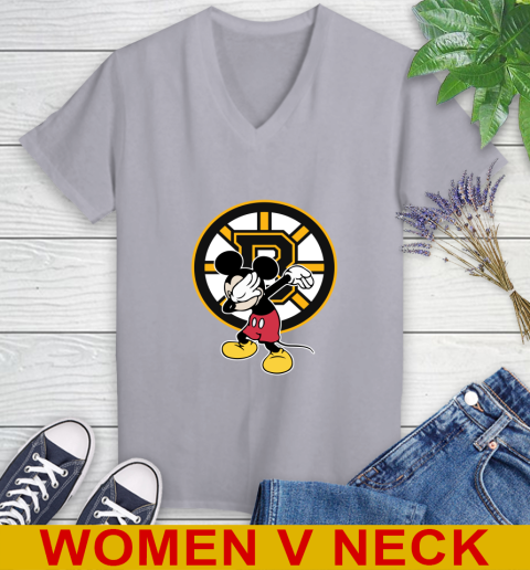 Boston Bruins NHL Hockey Dabbing Mickey Disney Sports Women's V-Neck T-Shirt 5